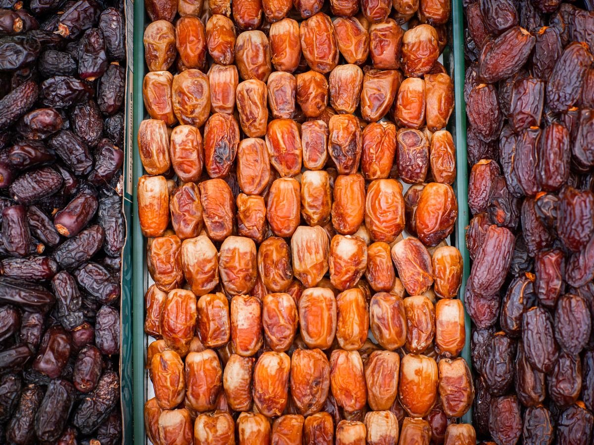 Rows of fresh dates on display at a Gulf market